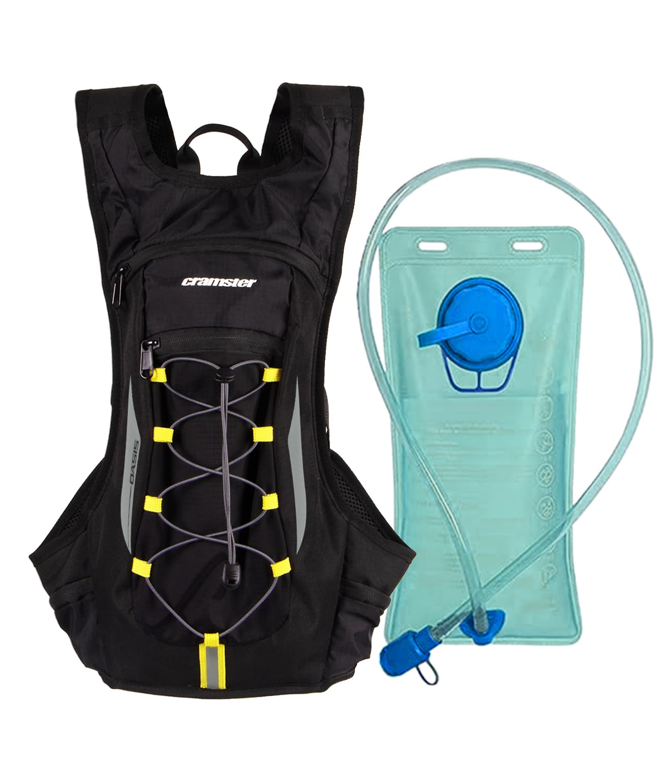 Oasis Hydration Backpack | 2L Hydration Bladder Inside I Secured Zipper Pockets | Adjustable Shoulder and Chest Straps | Reflective Panels for Increased Visibility - Black, 2L