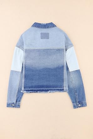 Women's Patchwork Denim Jacket Colorblock Cropped Shacket