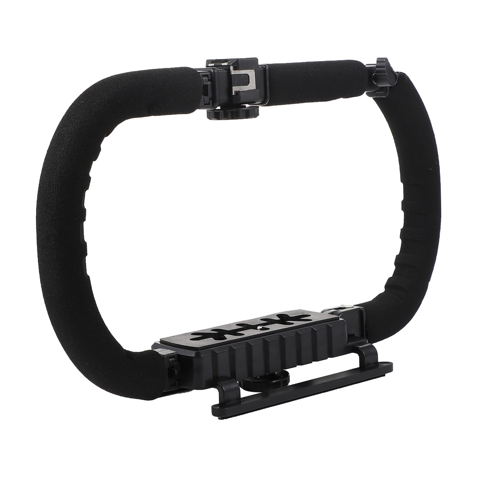 Supporto Stabilizzatore Mano per Fotocamera DSLR e Smartphone 3 Attacchi Hot Shoe Nero in Plastico e Metallo Foro 1/4 Pollice