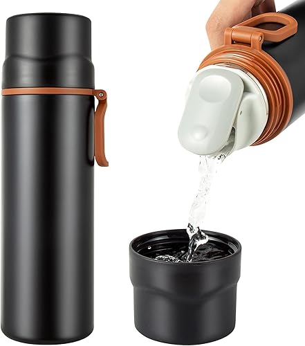 Botella de agua aislada taza de café al vacío de acero inoxidable con asa termo de doble pared con tapa a prueba de fugas mantiene el calor y el
