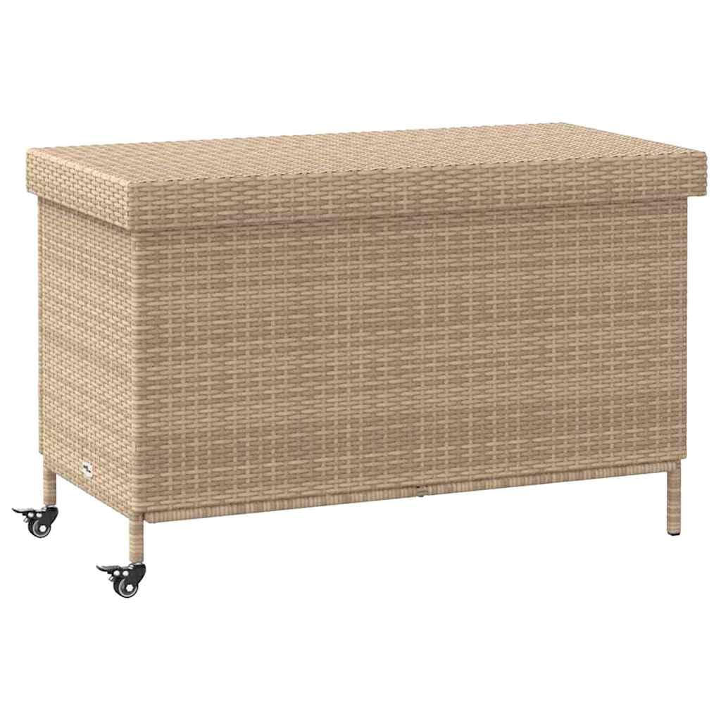vidaXL Skrzynia ogrodowa z kółkami, beż, 110x55x73 cm, polirattan, skrzyniaogrodowa, skrzynia na balkon, skrzynka ogrodowa, skrzynia na taras