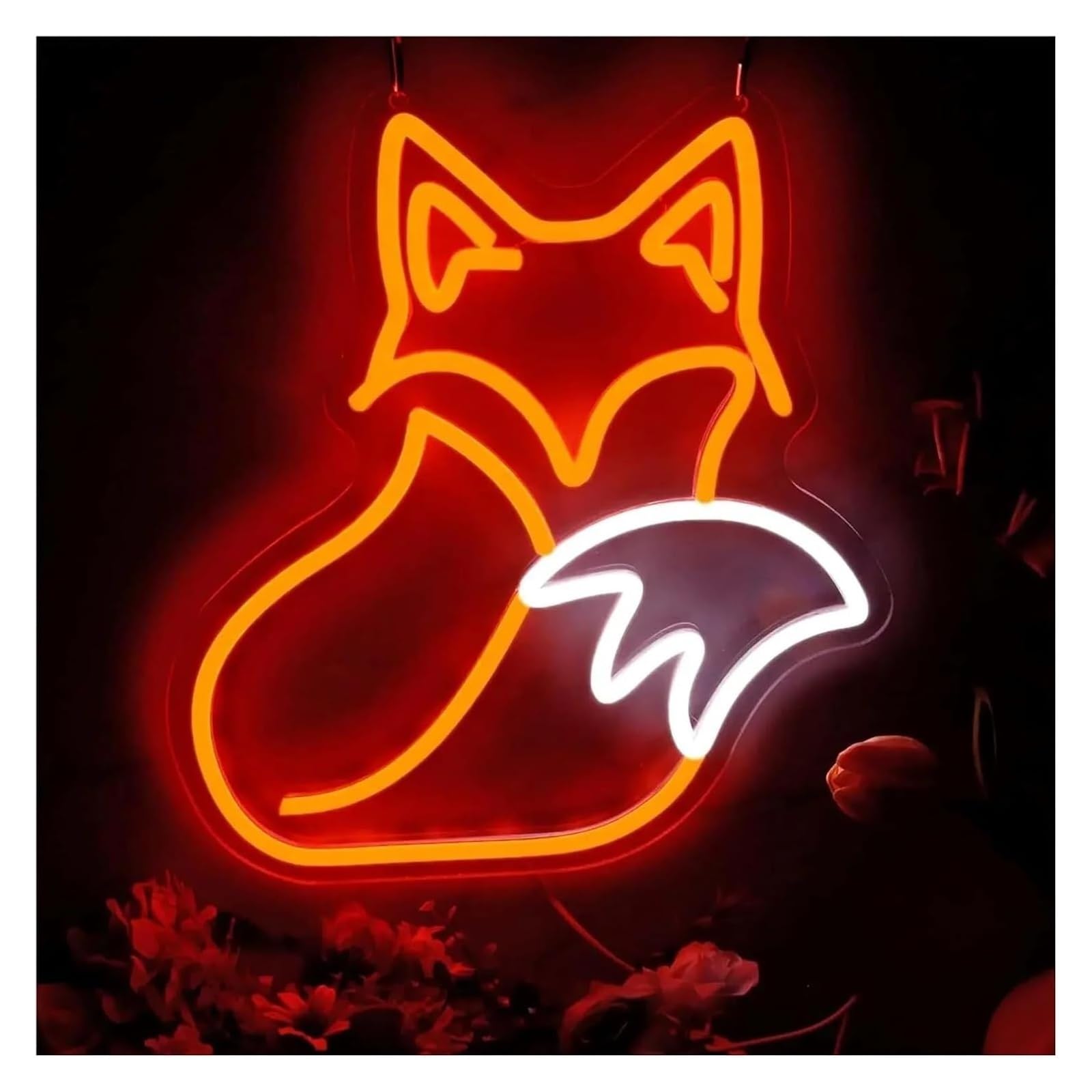 Segno di luce al neon Lampada al neon con scritta "Volpe" rilassante, decorazione da parete per camera letto, soggiorno, festa, 34x30 cm
