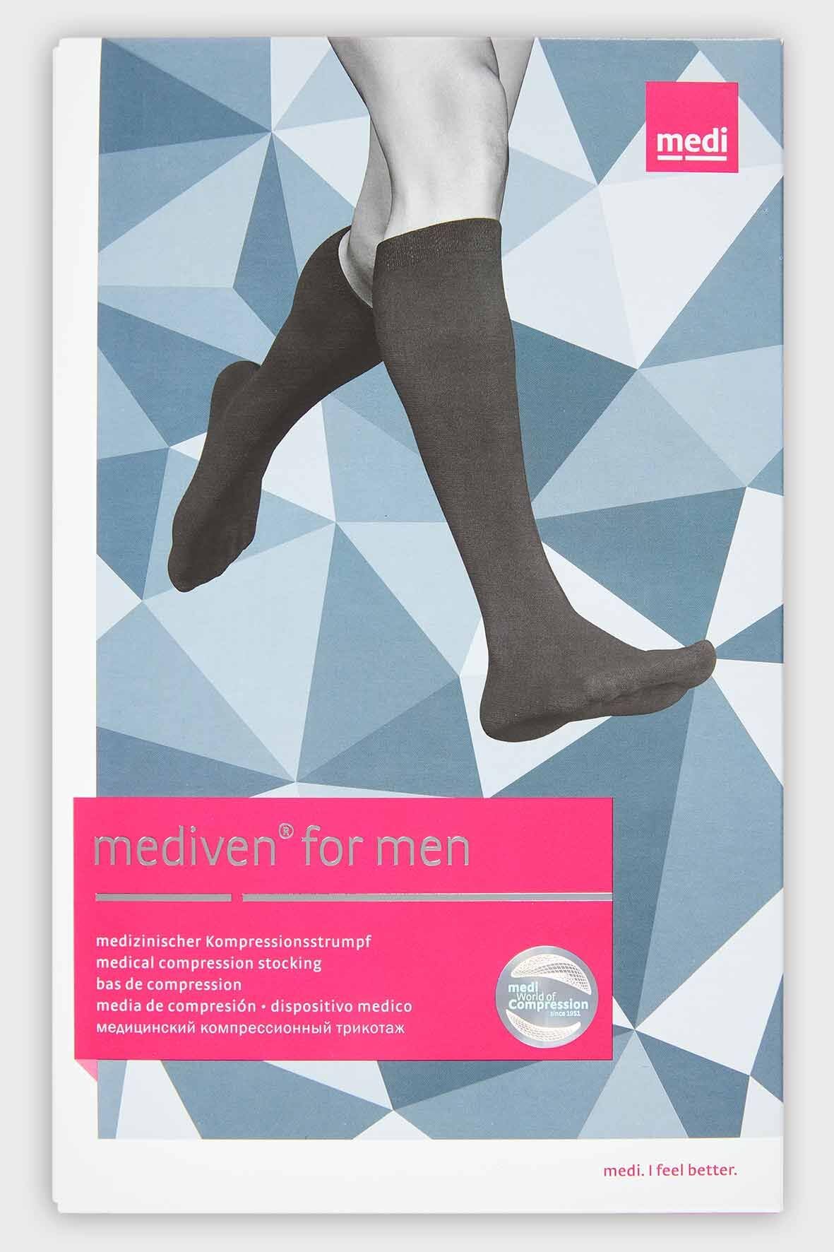 medi mediven for men - Kompressionsstrümpfe für Herren | Kniestrümpfe | CCL2 | Anthrazit | Größe IV | Längenzusatz Kurz | Hergestellt aus Hightech-Fasern | Mit Clima Comfort & Clima Fresh