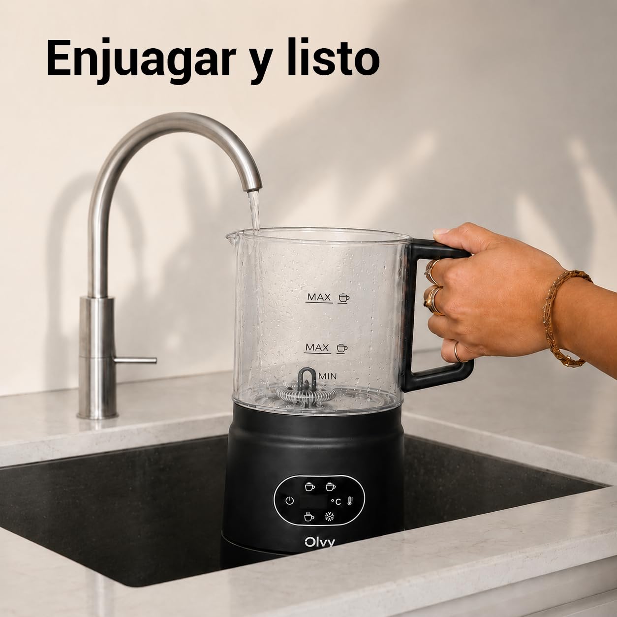 Olvy Espumador de Leche Eléctrico 500W 3en1 Caliente Frío Calentamiento Negro
