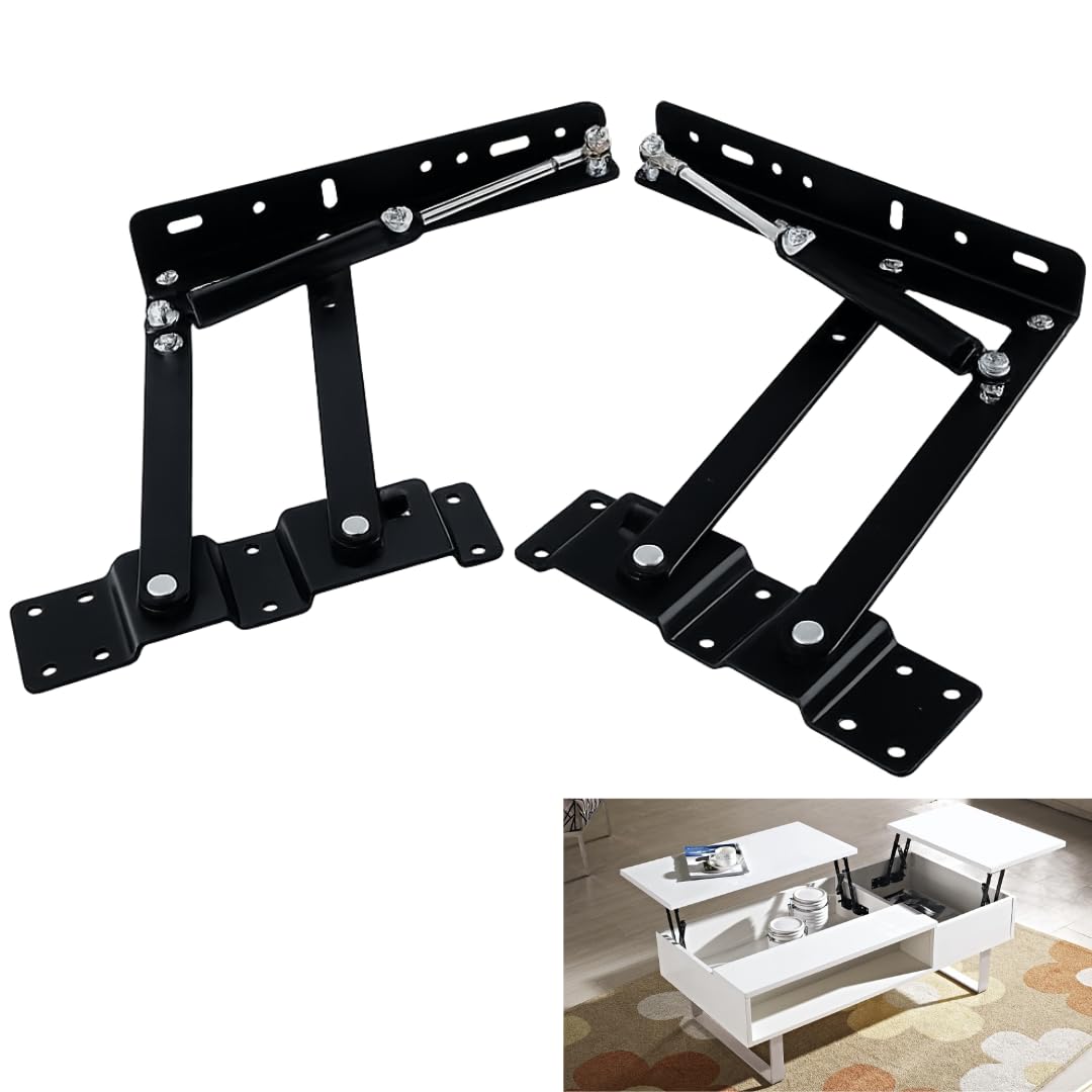 2 Pack Lift Up Coffee Table Mechanism Hardware, 240mm Air-Operated Hydraulic Hinges, Modern Convertible Furniture Spring Bracket for Tea Table, Folding Desk, Sofa Table, Storage Table-image-45