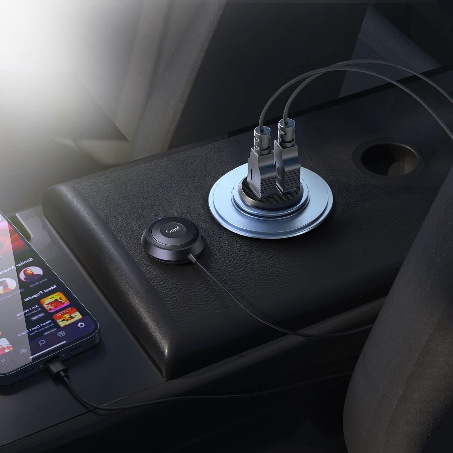 Bluetooth-KFZ-Set, Bluetooth-Adapter für das Auto, mit Geräuschisolierung, Freisprecheinrichtung und Musik-Streaming, Bluetooth-Empfänger, Kfz-Ladegerät mit 2 Anschlüssen