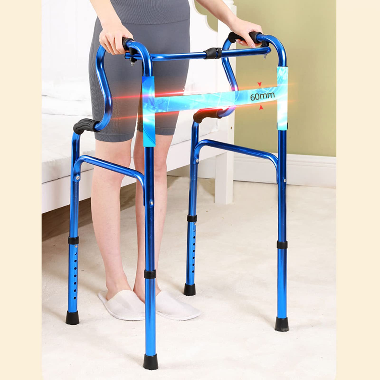 Andadores para Personas Mayores Andador Plegable Portátil De Altura Ajustable Sin Ruedas Andador De Movilidad Ligero para Adultos Mayores Discapacitados Artículos Esenciales para,Blue,A