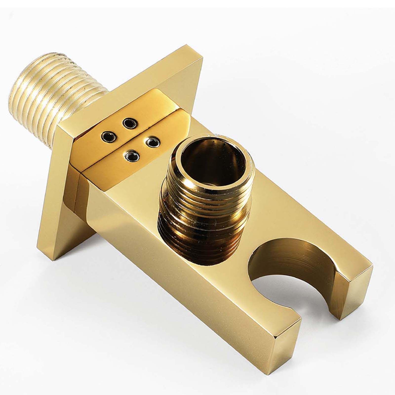 Brausehalterhalterung, verdeckter, handgeführter Brausehalter aus gebürstetem Gold mit Bohrung, Brausegriffhalter aus Messing, quadratischer Brauseschlauchhalter mit Wassereinlass(Color:Black)
