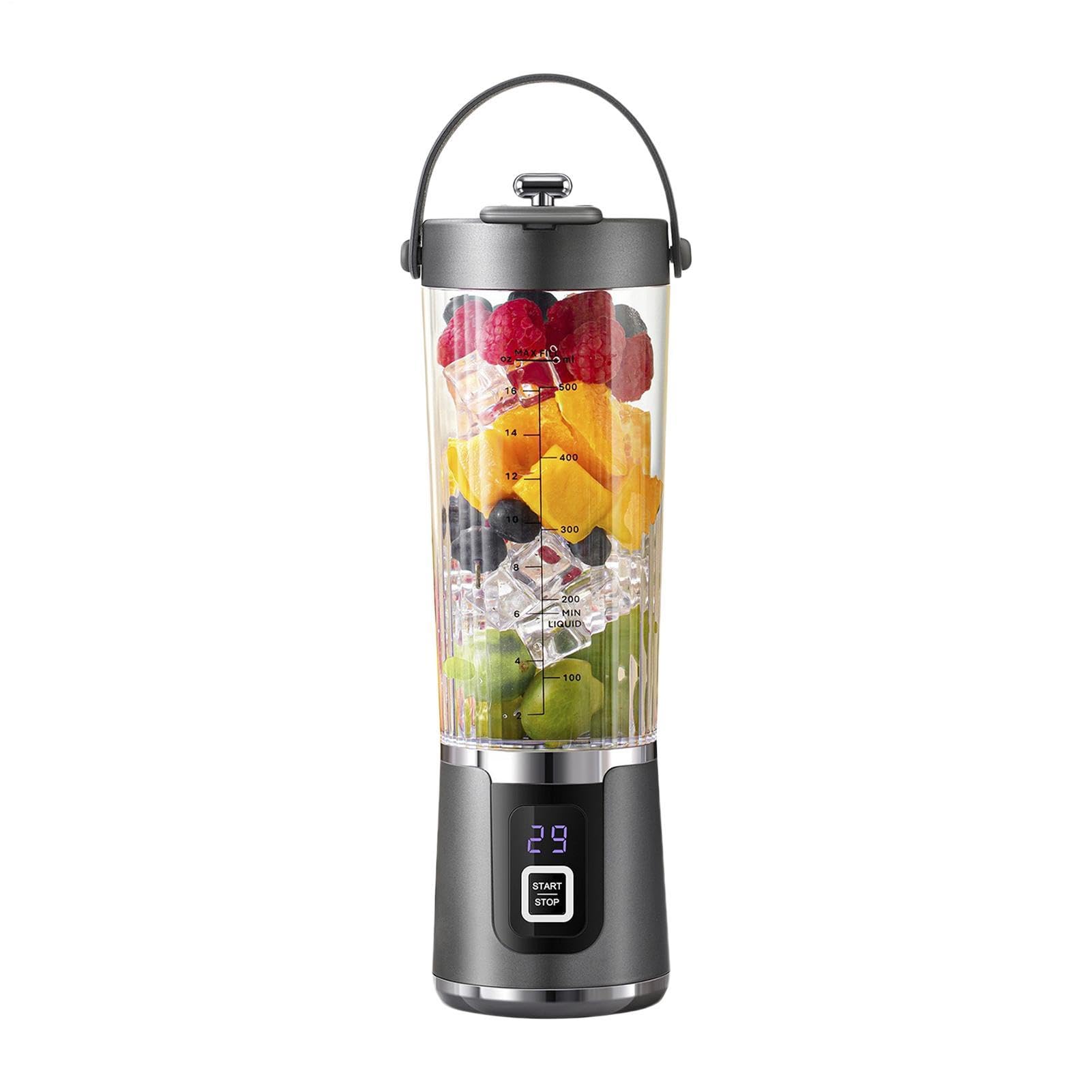 Licuadora personal LED Display 500 ml Exprimidor De Frutas Compacto | Batidor portátil licuadora para zumo, café, bebidas, comida, viajes, exterior, hogar,