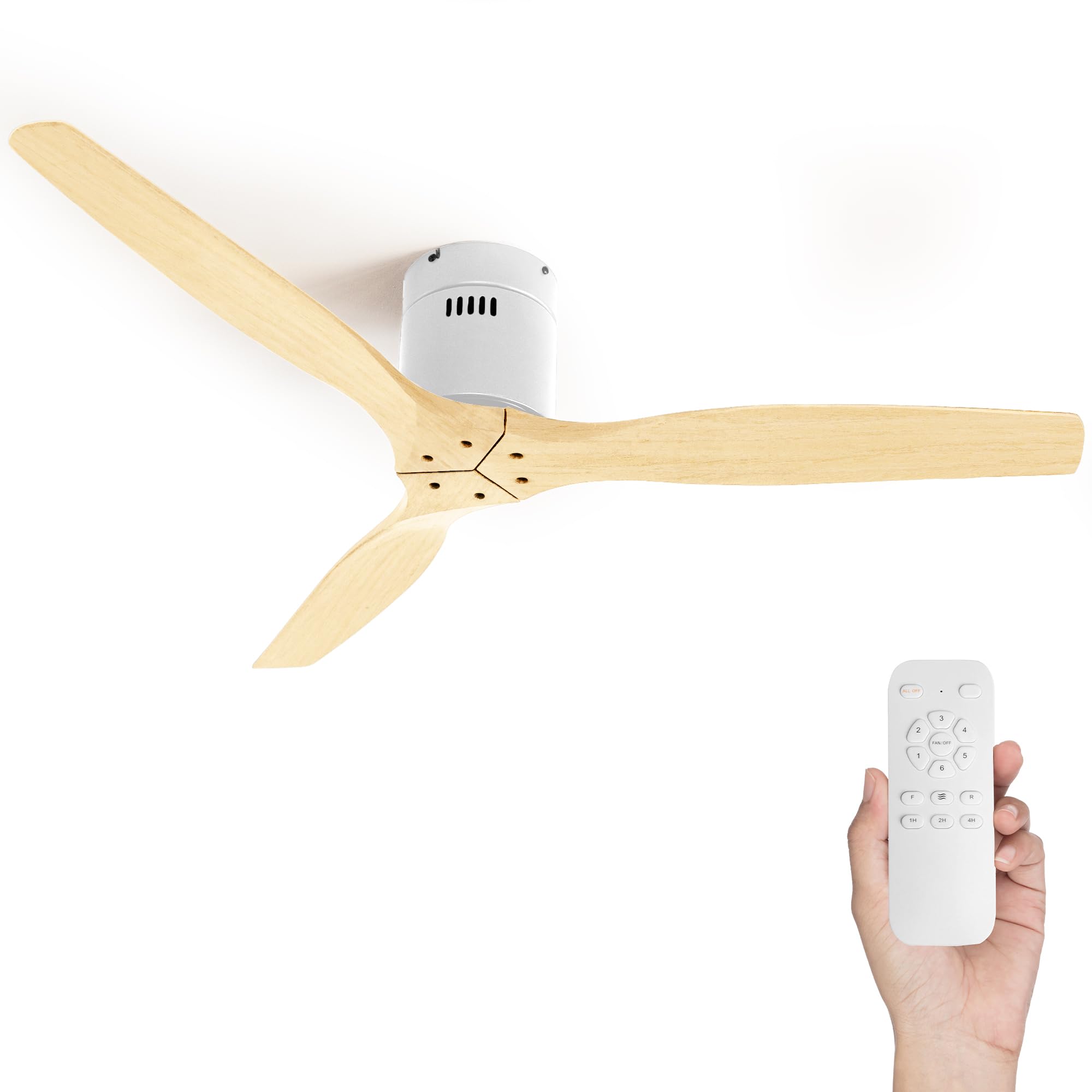 Ventilador de Techo Moderno【con WiFi】 Silencioso con Mando a Distancia, 6 Velocidades, Temporizador, Aspas de Madera, Motor DC y Función Verano-Invierno, Ø132 cm (Madera Clara)