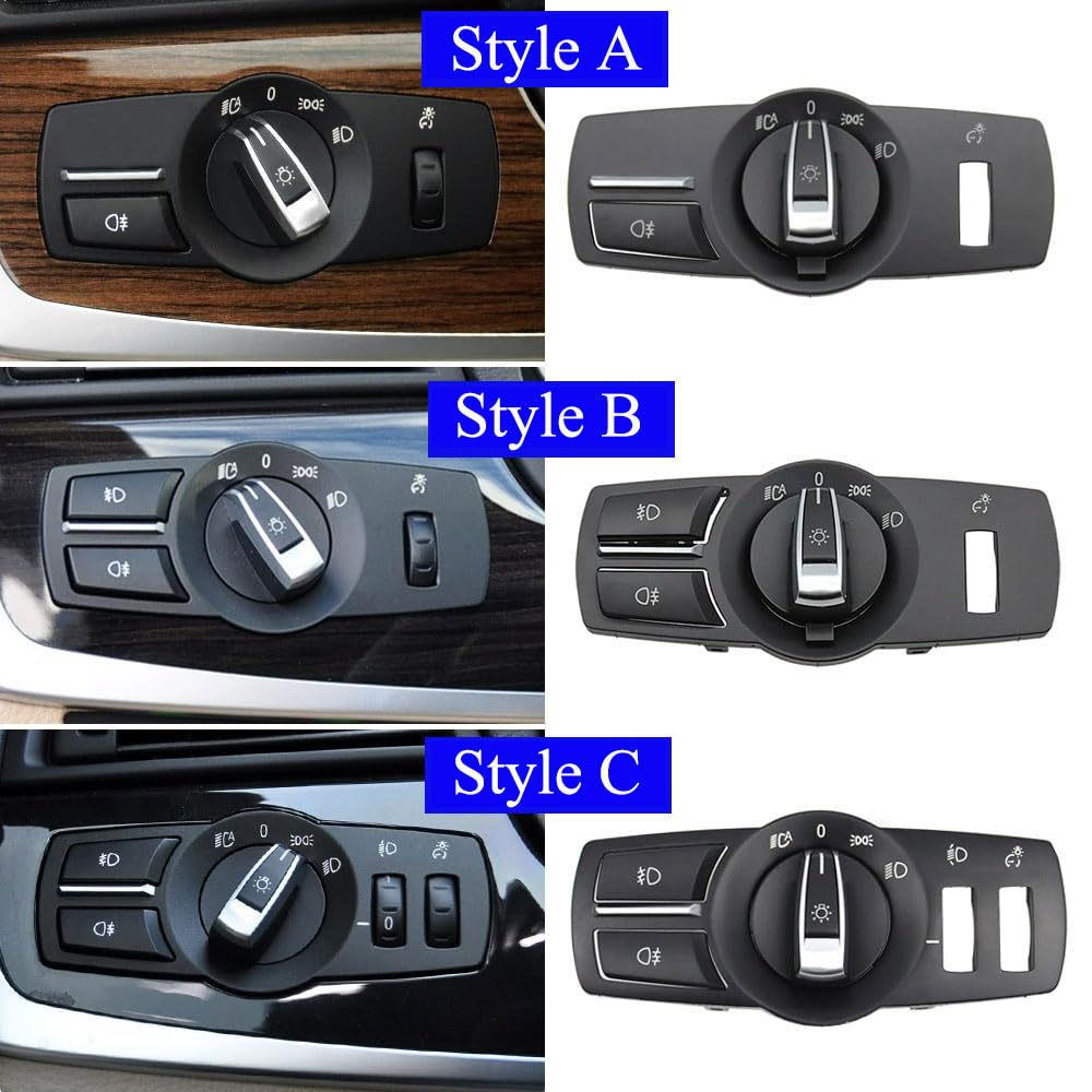 Headlight Control Switch Set, 4PCS Headlight Button Control Switch Cover Kit, Headlight Control Knob Frame Foglight Button for BMW 5 5GT 6 7 Series X3 X4 F01 F02 F10 F11 F07 F06 F12 F25
