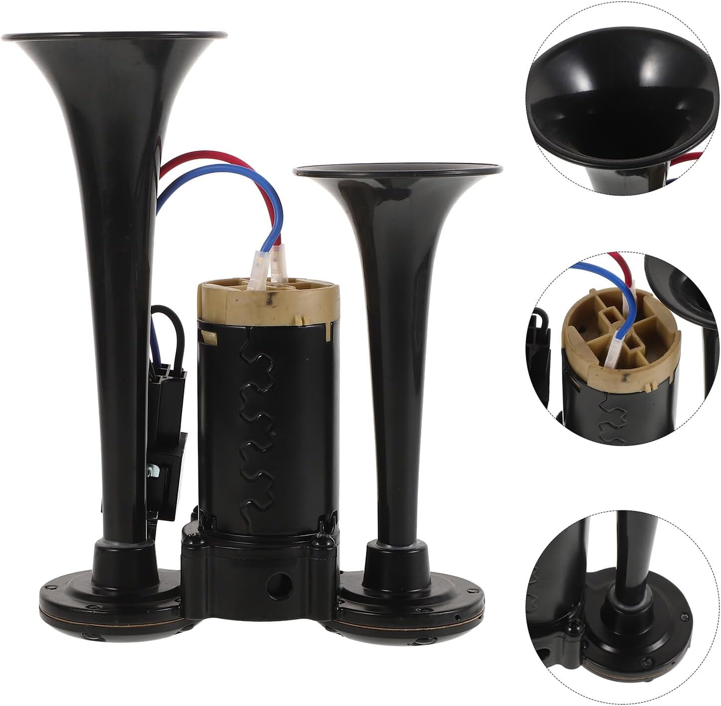 Electric Air Horn Truck Horn Kit Dual Trumpet 135db Loud Black 24v Universal for Cars Boats Motorcycles and Trucks