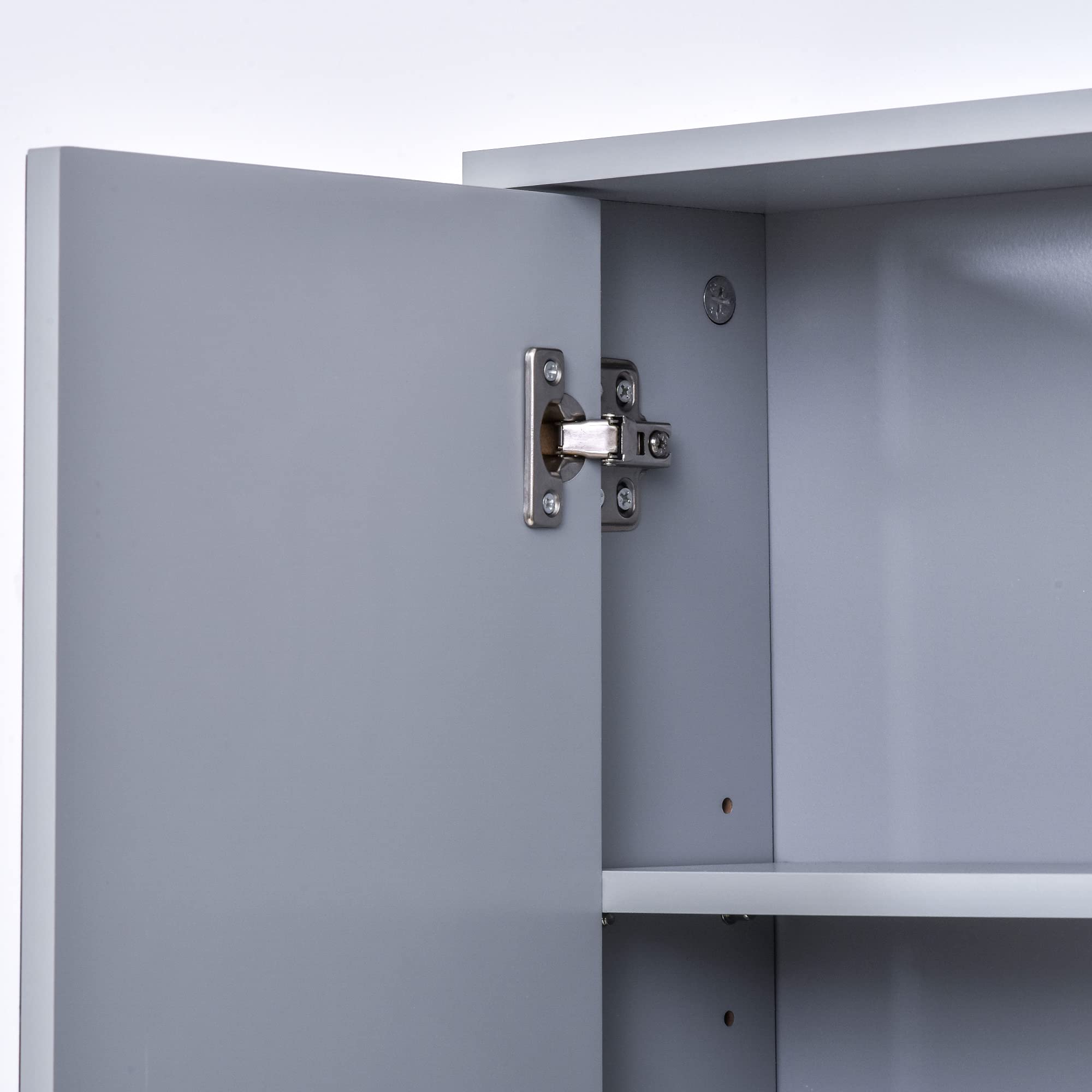 HOMCOM Armadietto Bagno con Specchio a 2 Ante, Specchio Bagno Contenitore con Ripiano Regolabile in Legno, 48x14.5x45cm, Grigio