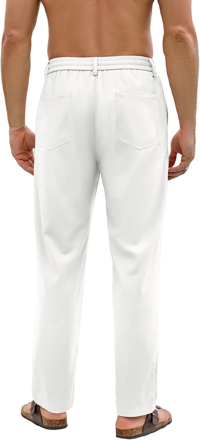 PLEPAN Mens Linen Pants Elastic Waist Drawstring Casual Linen Dress Pants Summer Beach Lightweight Trousers - Image 2