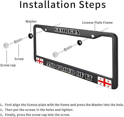 Miniatura 3 de Marco de matrícula de metal con bandera de Georgia y Orgulloso de It, marco decorativo de metal para placa frontal de automóvil, marco de matrícula