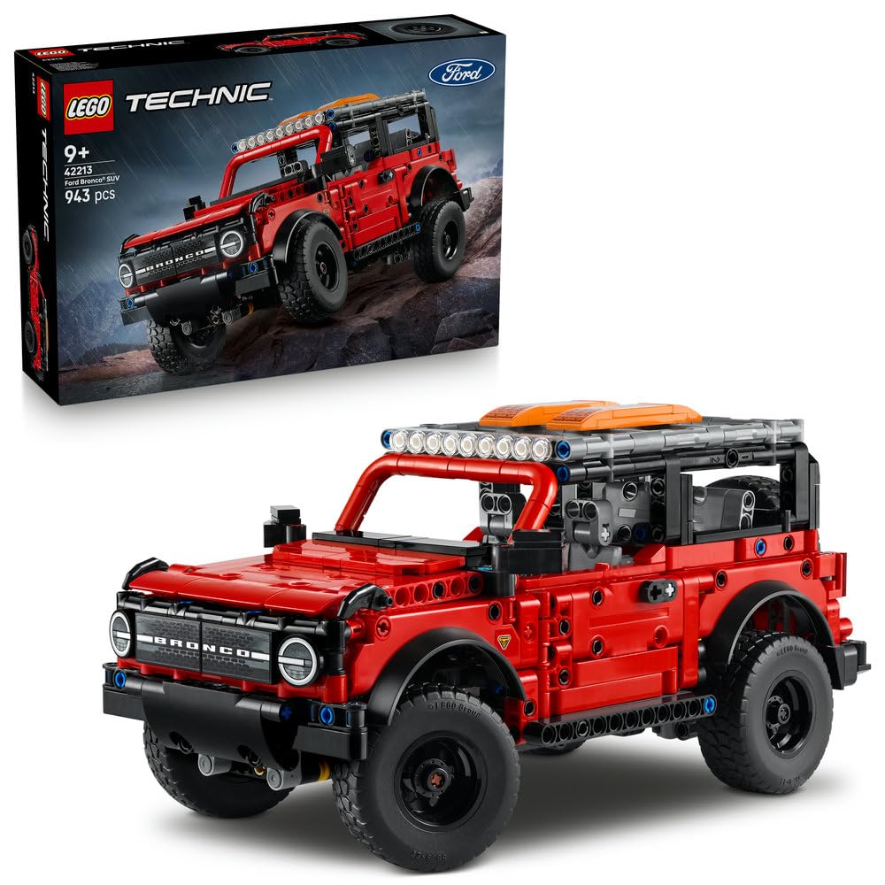 LEGO Technic Ford Bronco SUV Off Road Car Toy - Model Kit with Opening Doors, V6 Engine, Suspension & Steering - Collectible Gift for 9+ Year Old Boys - 42213