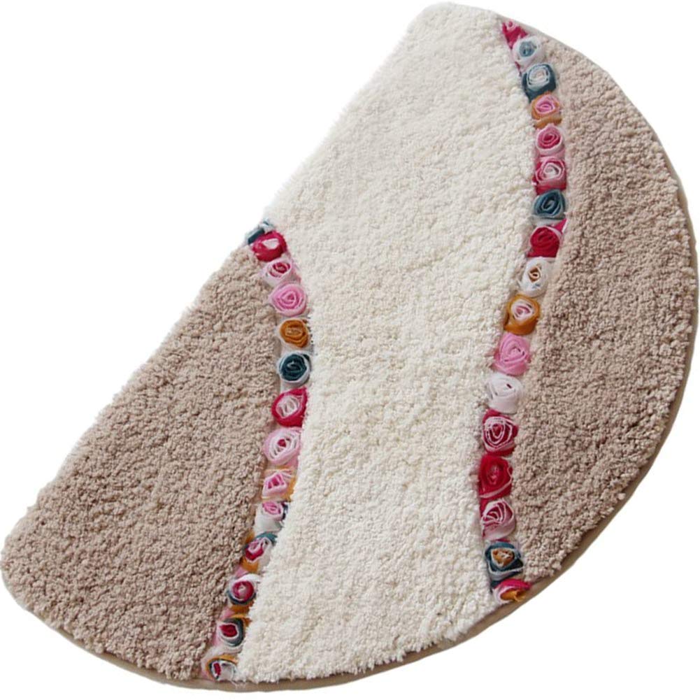 WINGOFFLY 15.7"x23.6" Non Slip Half Round Door Mat Semicircle Floor Rug Floral Doormat Entryway Carpet for Bedroom Playroom Toilet, Camel