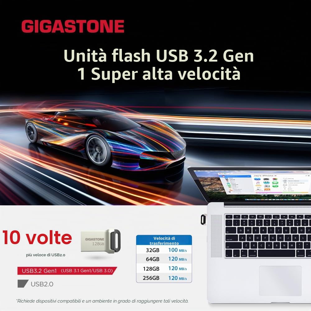 Gigastone 128 GB Chiavetta USB 3.1, Z90 Serie, Set da 2, Velocità e prestazioni affidabili, Ideali per PC Computer Mac, Compatibile con interfaccia USB 2.0/3.0, Impermeabile in metallo, Mini e robusto