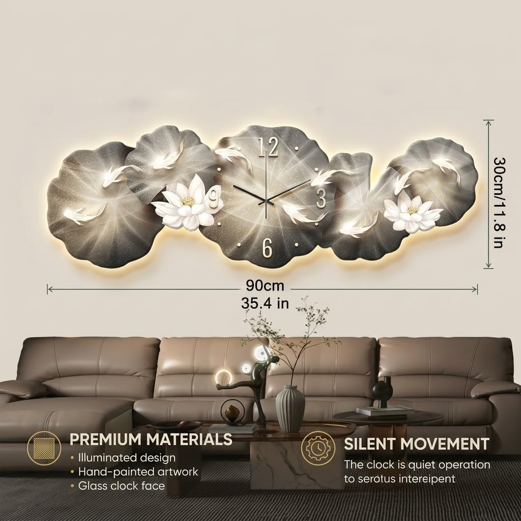 Orologio da Parete Grande 3D LED Moderno Silenzioso | Quadro Luminoso da Parete in Metallo e Acrilico | Decorazioni Parete Casa Design per Soggiorno, Camera, Ingresso