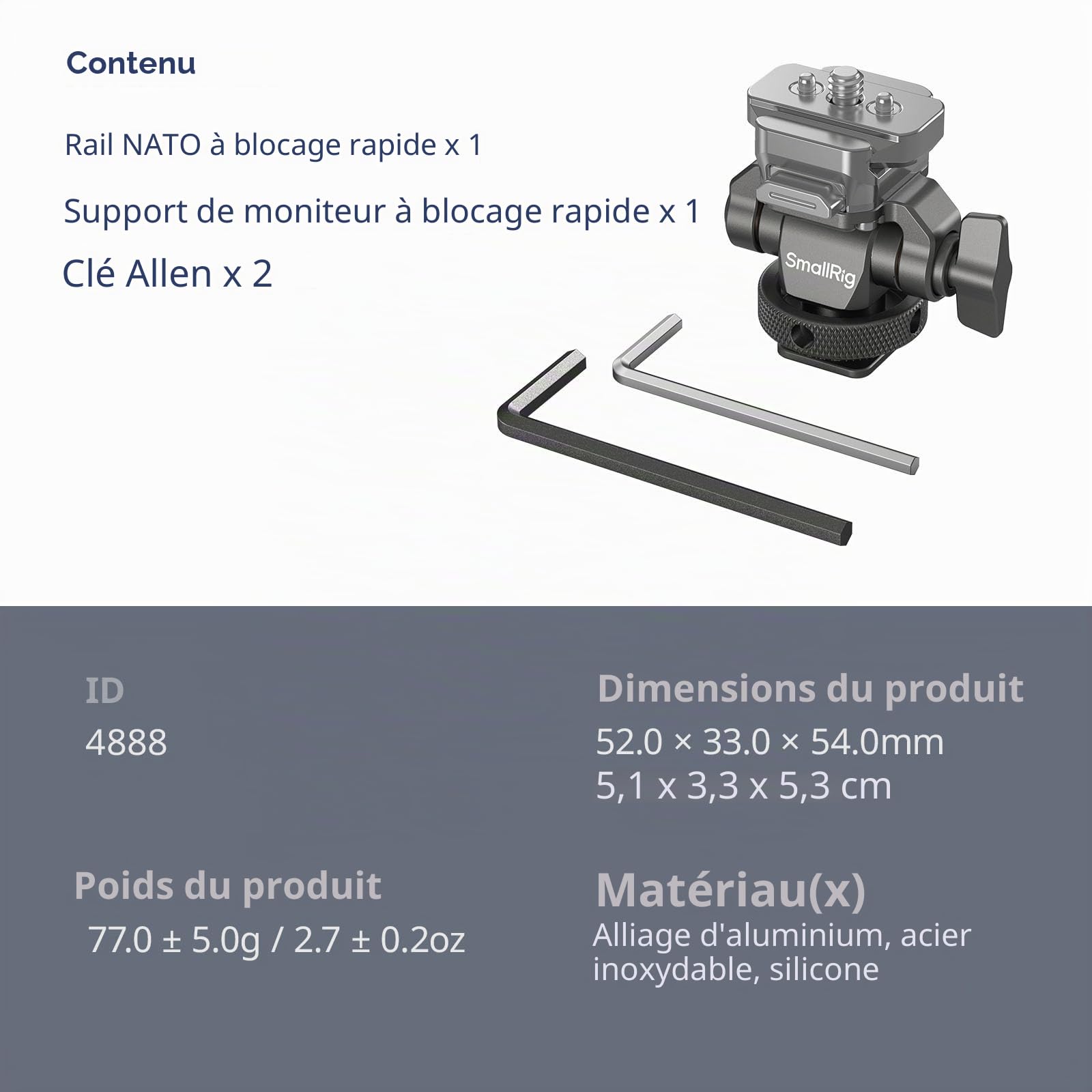 SMALLRIG HawkLock H21 Support de moniteur à dégagement rapide avec griffe froide, pivotant et inclinable réglable