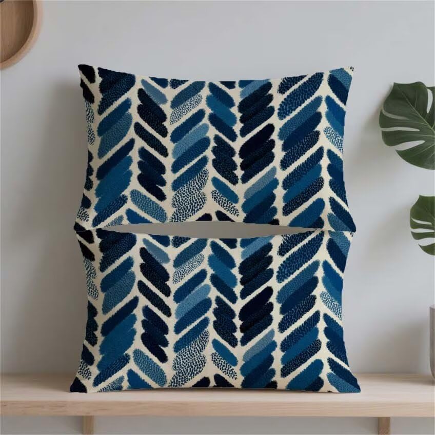 Housse de coussin 80x100cm imperméable en lin bleu marine pour déco de patio