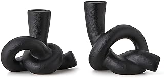 25 Candle Decor Ideas to Make Every Corner Feel Inviting 12 2 Pcs Black Matte Ceramic Candle Holder, Modern Abstract Candlestick Hol...