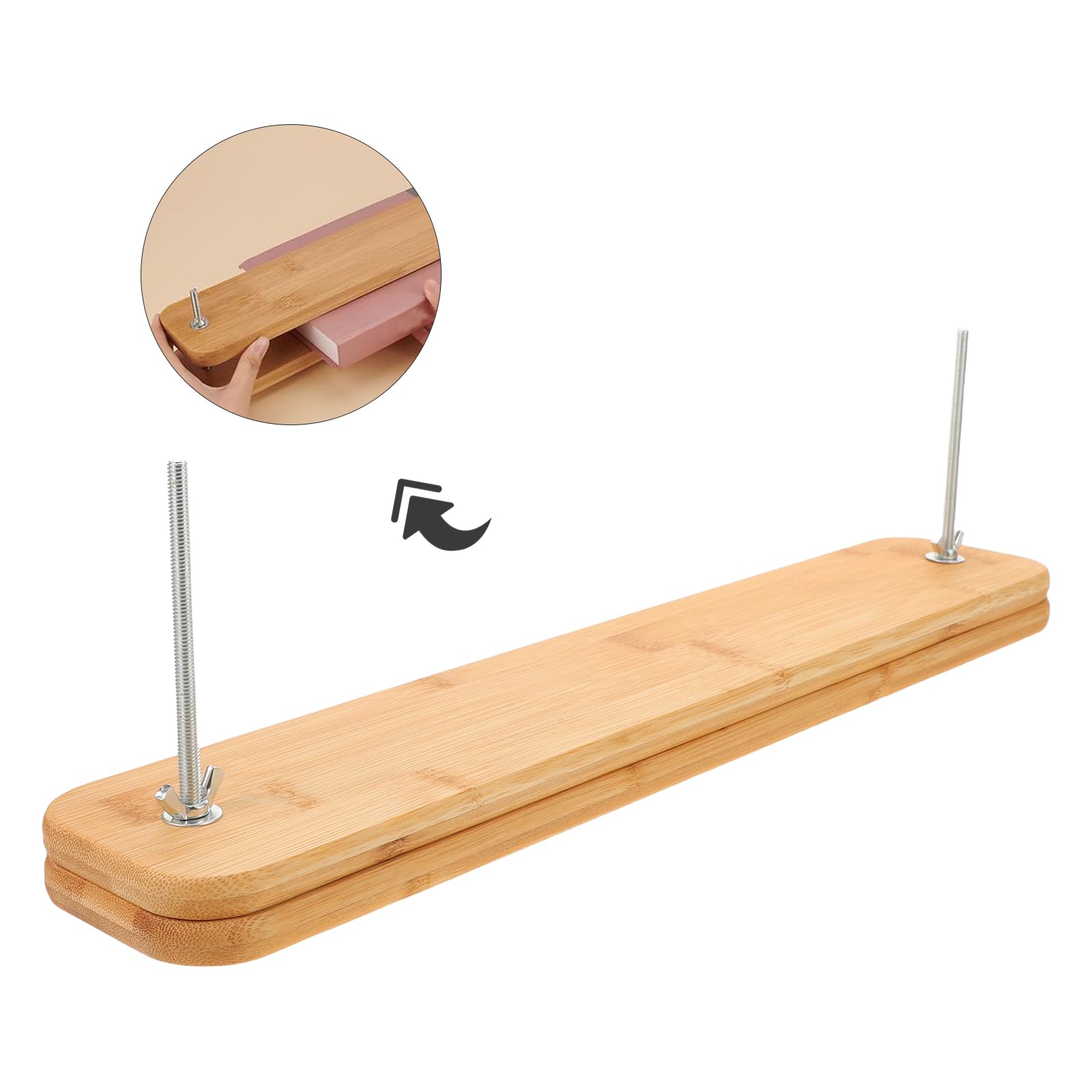 Toyvian Prensa de Encuadernación Rectangular de Madera 43,8×8 Cm con 2 Tornillos Ajustables, Herramienta de Sujeción para Libros, Kit de Suministros para Encuadernación Manual en Oficina