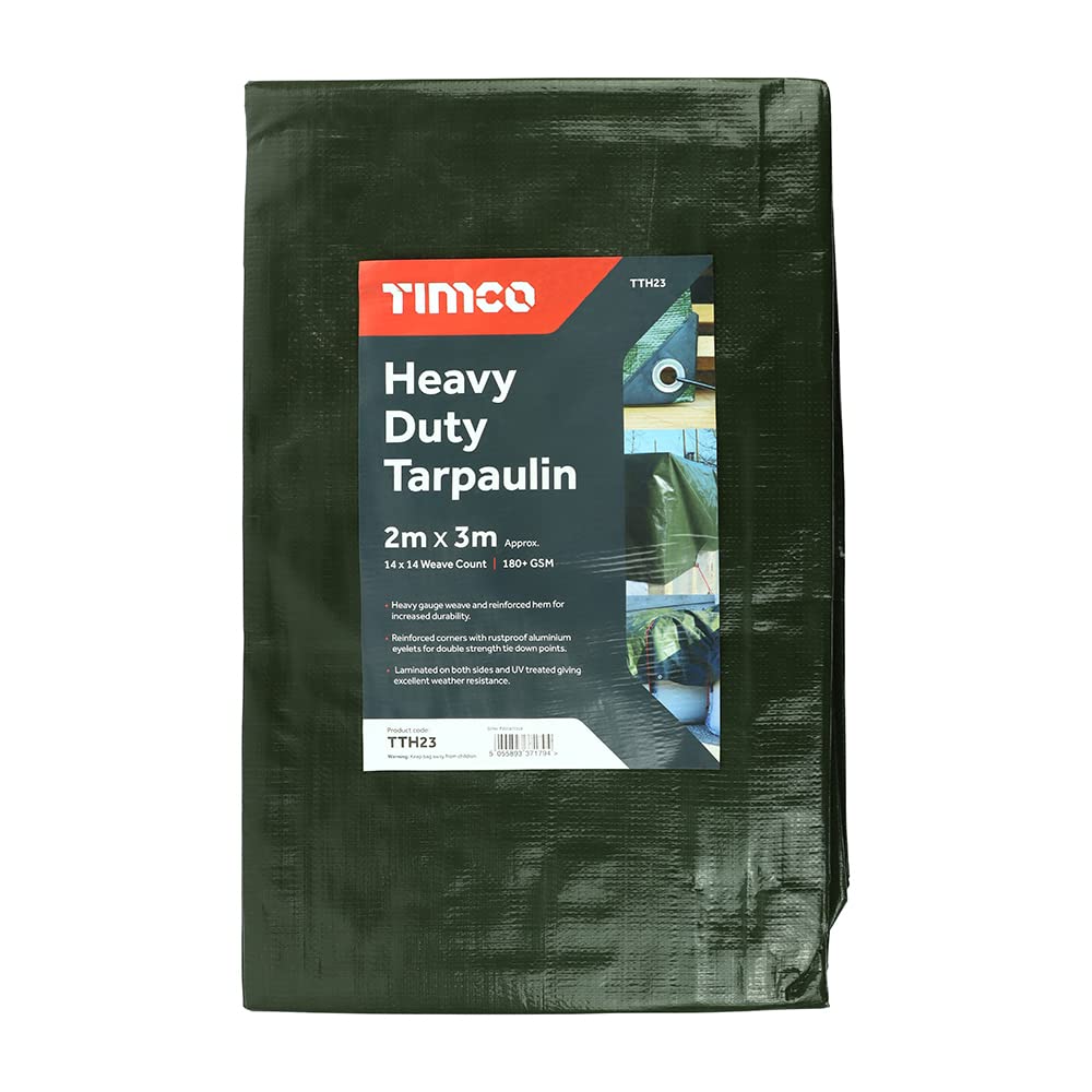 TIMCO Tarpaulin - Heavy Duty and Waterproof Tarpaulin Cover - 2 x 3m - Green