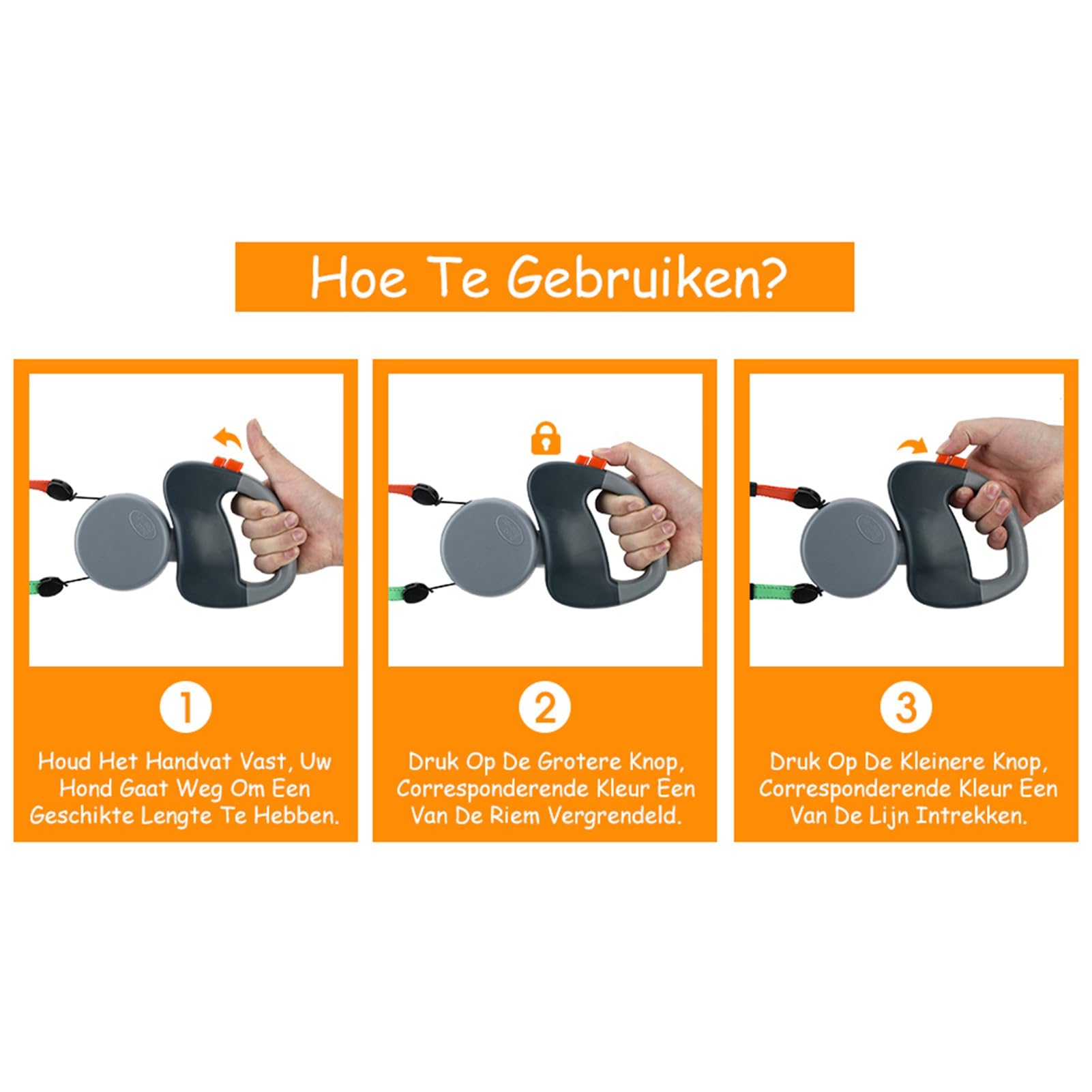 Einziehbare Hundeleine, Doppelseil 3 Meter Reflektierend (Grey)