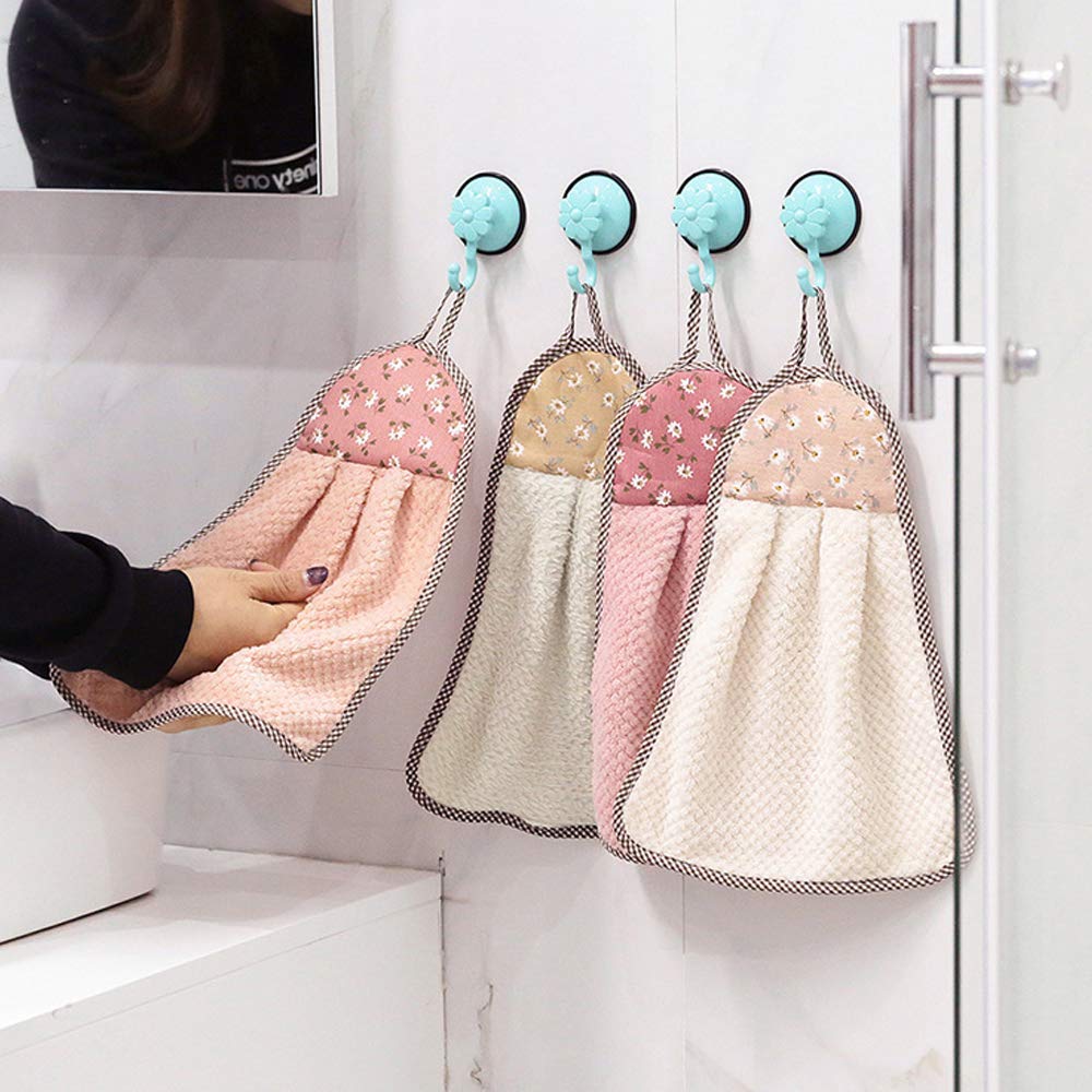4 Toallas de Mano para Colgar, de Terciopelo Coral Grueso, Toalla de Mano de Secado rápido, paño Suave para Cocina, baño (23 x 37 cm)