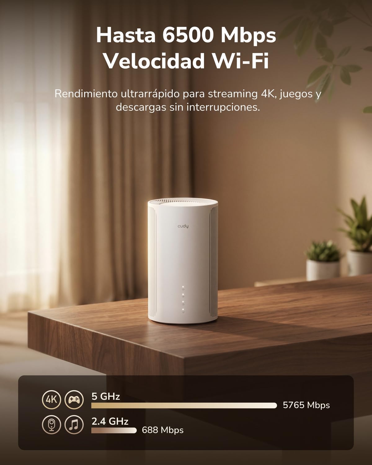 Cudy BE6500 WiFi 7 Sistema Red Mesh Doble Banda 140m² 2.5G M6500 1-Pack | Conecta 200+ Dispositivos, Puerto LAN 1G, Multi-Link Operation MLO, 4K-QAM, Seguridad WPA3, App iOS Android, 8K Streaming VR