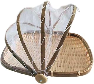 DemiawakingUK Cesto Rotondo in bambù Intrecciato Vassoio per Alimenti Antipolvere Anti Insetti Anti Mosche Cestino Portapane Copri Alimenti Rete Pieghevole Tende da Copertura per Alimenti (Quadrato)