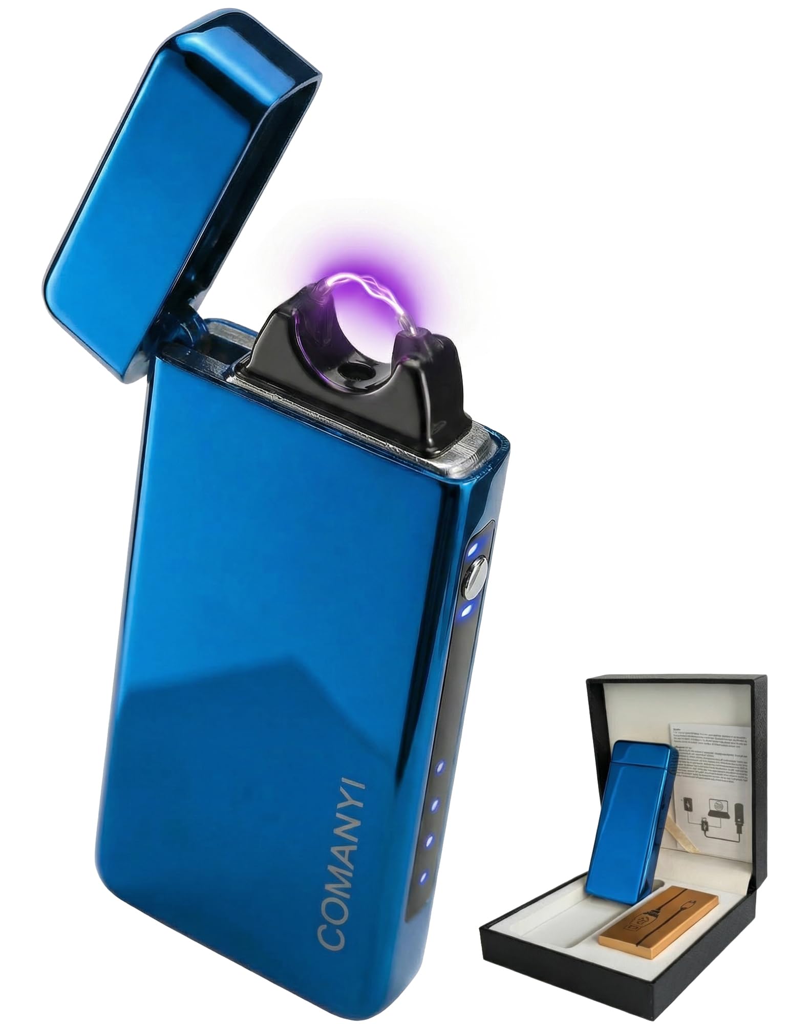 COMANYI Electric Lighter USB Rechargeable Plasma Lighter, with Windproof High Power Arc Mirror-Polished Metal Ice Touch Surface, with Gift Box, for