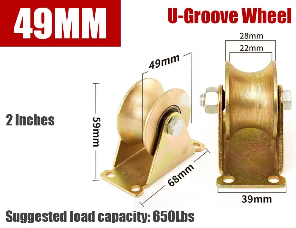 2 Ruote Con Scanalatura A U, Ruote Rigide For Impieghi Gravosi For Binari Invertiti, Porte Scorrevoli, Macchine Industriali, Rotaie For Cavi Metallici(2in/49mm)