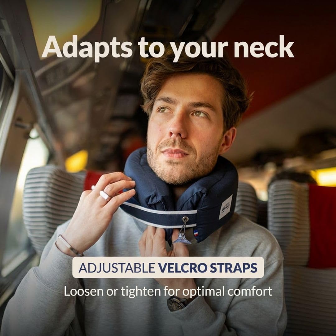 Cuscino da viaggio ergonomico 3 in 1, cuscino da viaggio ultra confortevole, pratico e compatto, prodotto in Francia, lavabile in lavatrice, velluto nero