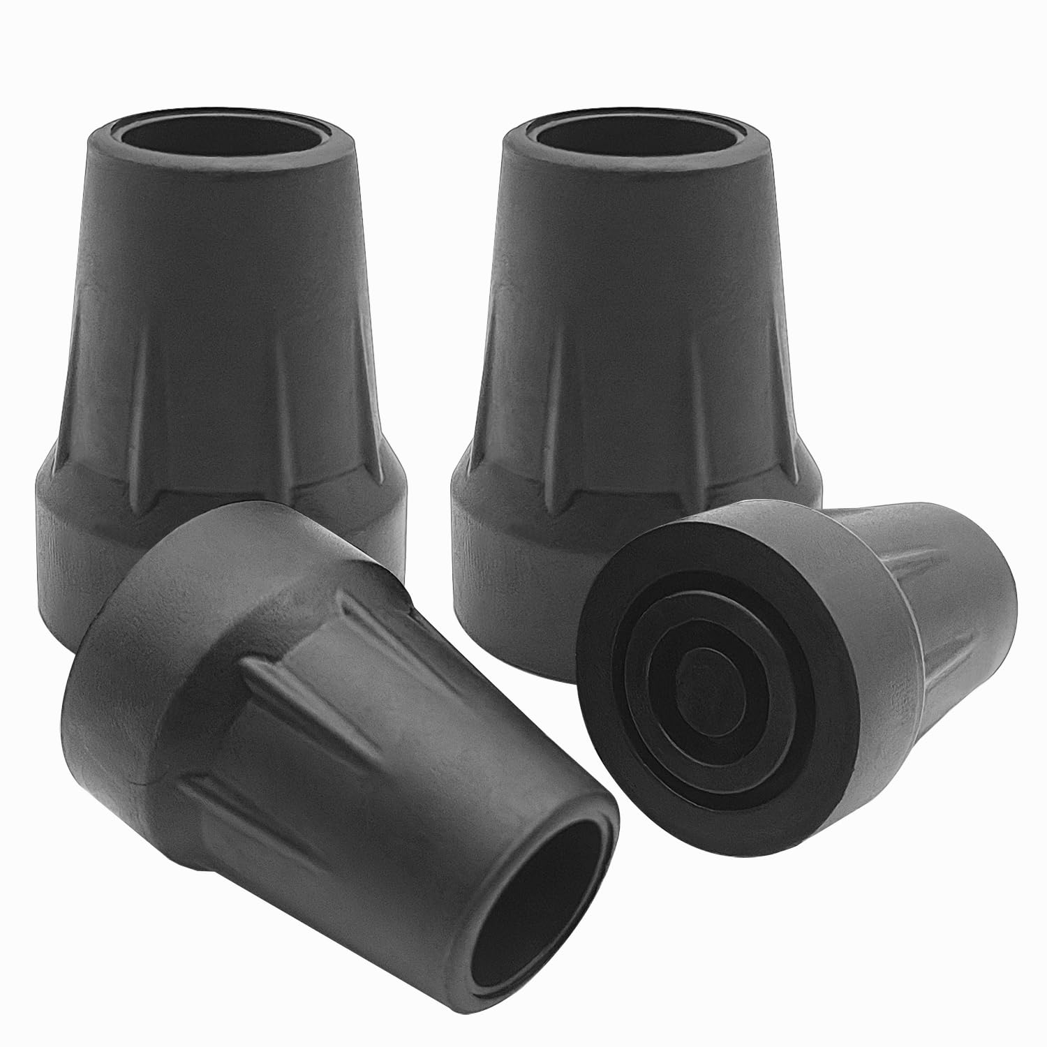 Paquete de 4 puntas de repuesto para bastón, puntas de goma para bastones, bastones de caminar, accesorios para bastones de caminar (negro, punta de 3/4 pulgadas)