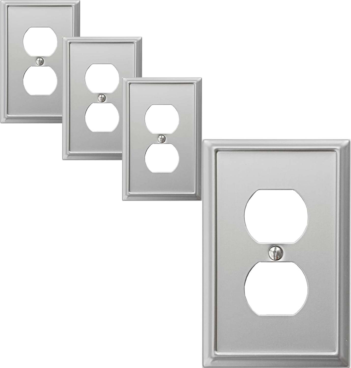 OKAWYC Single Duplex Outlet Cover Plate, 4-Pack Brushed Nickel Aria Metal Wall Plate 1 Gang, for Light Switch Cover, Receptacle Light Switch, Switch Cover Decorative Wallplate, Durable