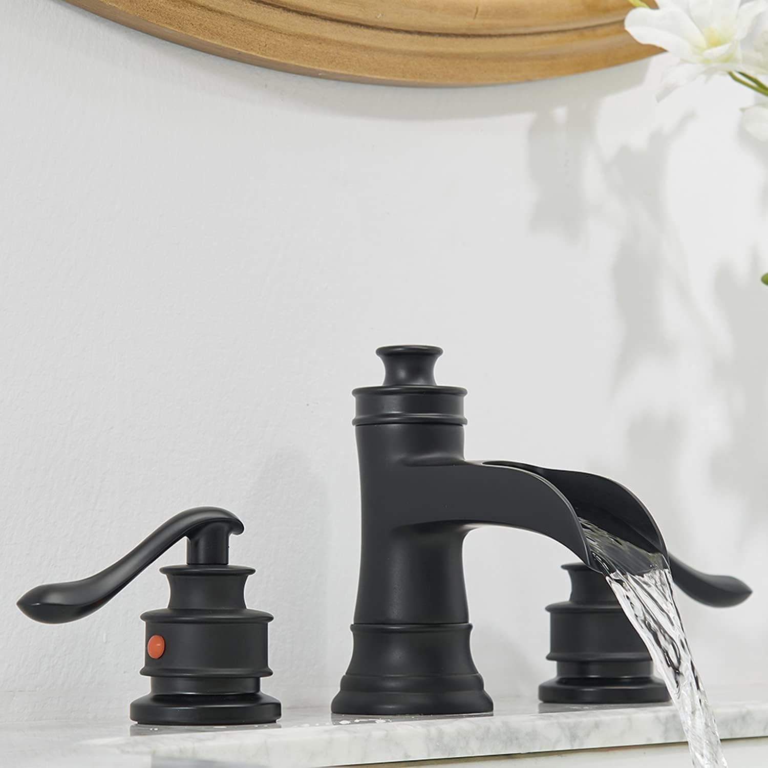 Uр Tо 40% оƒƒ Black Bathroom Faucet 3 Hole with Drain Assembly and Supply Hose Lavatory Sink Waterfall 8 inch Widespread Bathroom Faucet 2 Handle Mixer Tap by Homevacious Buу 1 gеt 1 Black Bathroom Faucet 3 Hole with Drain Assembly and Supply Hose Lavatory Sink Waterfall 8 inch Widespread Bathroom Faucet 2 Handle Mixer Tap by Homevacious