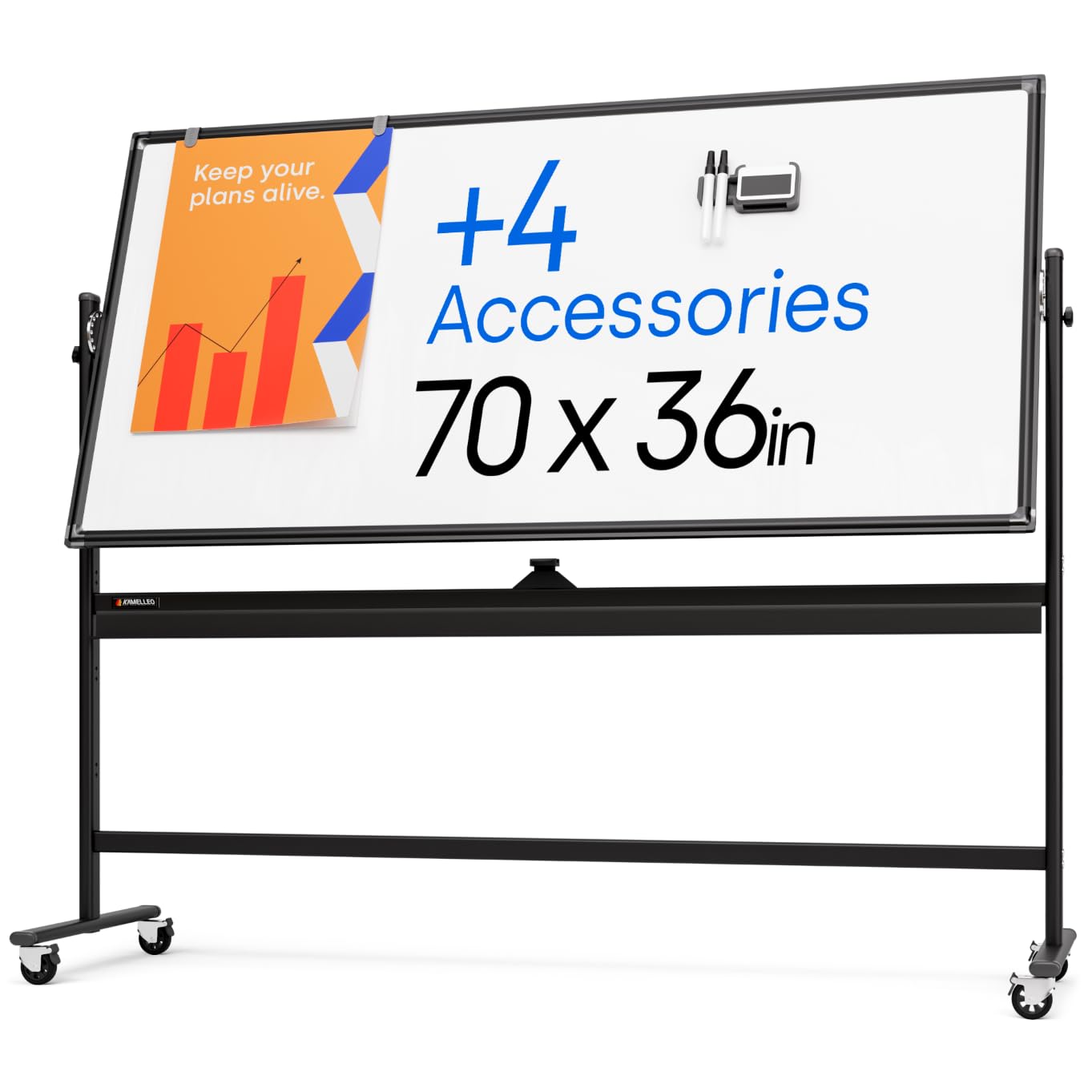 Rolling Dry Erase Board 70 x 36 - Large Portable Magnetic Whiteboard with Stand - Double Sided Easel Style Whiteboard with Wheels - Mobile Standing Whiteboard for Office, Classroom & Home