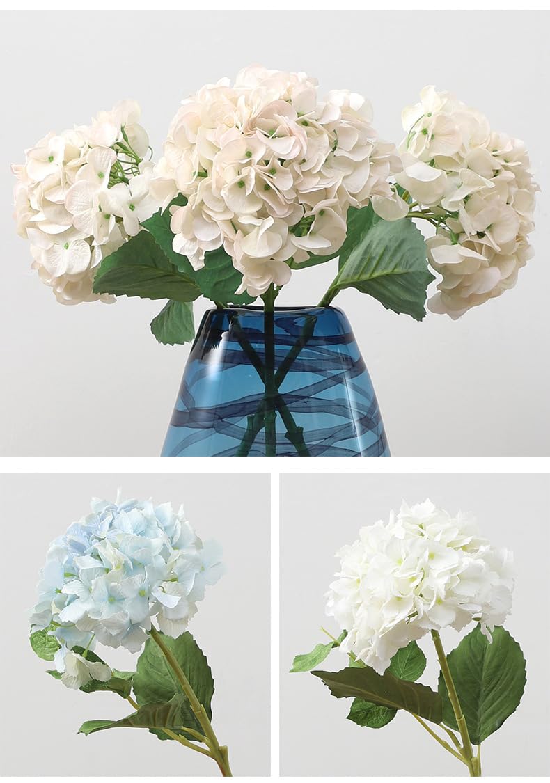 Waipfaru 4 Fiori Ortensia Artificiali Real Touch In Lattice Blu Con Stelo Lungo 53cm