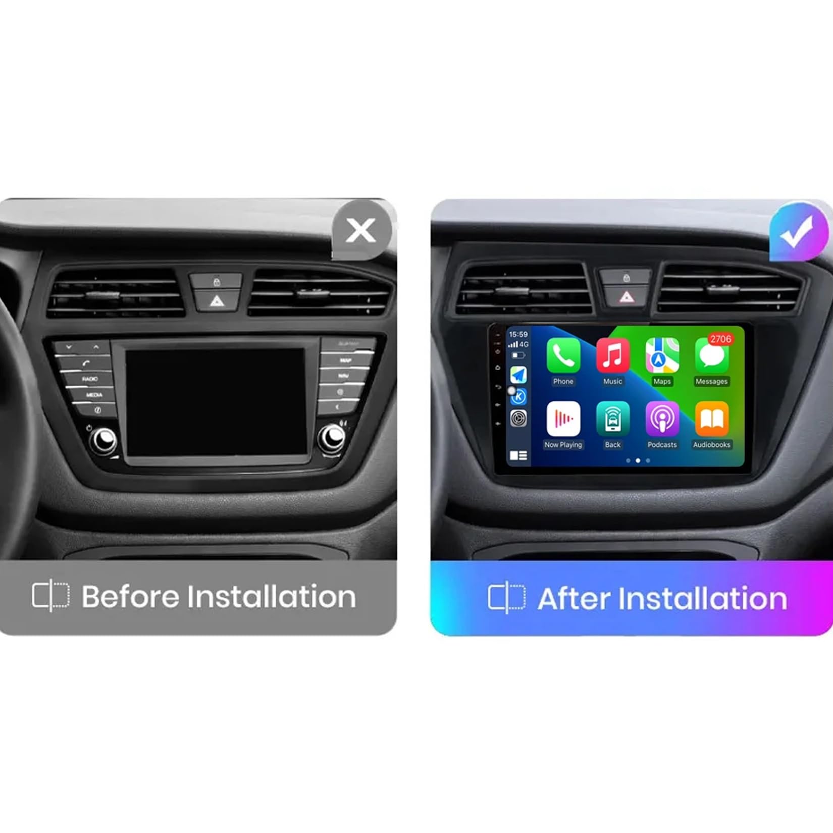 Wyświetlacz Carplay dla Hyundai i20 2 II GB 2014-2017 Przenośne Radio Samochodowe Z Ekranem Dotykowym Hd, Funkcją Mirror Link I Carplay;, 8 Rdzeń 8G+256G