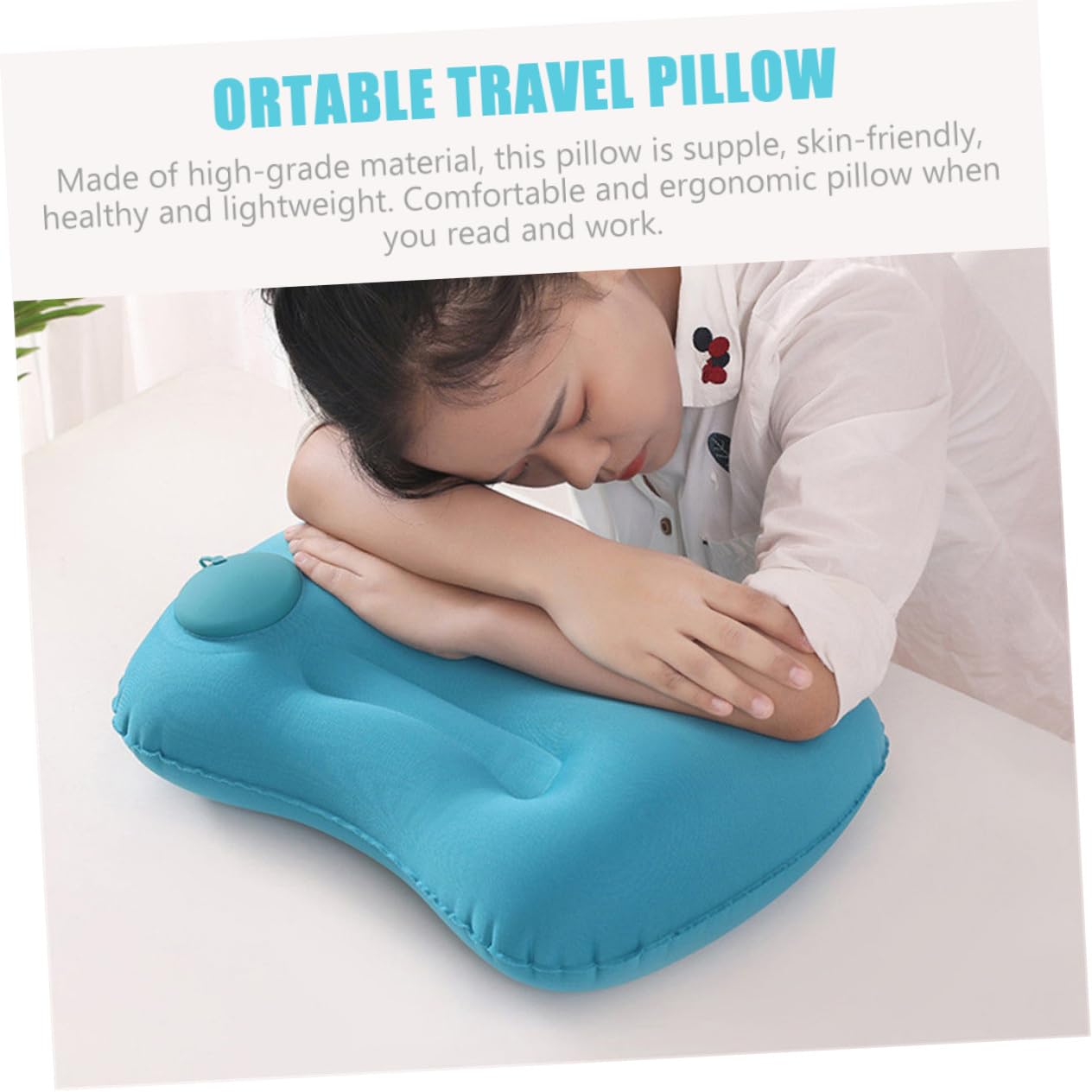 IWOWHERO Lightweight Inflatable Camping Pillow Comfortable Travel Cushion for for Airplanes Cars and Outdoor Activities Soft Peacock
