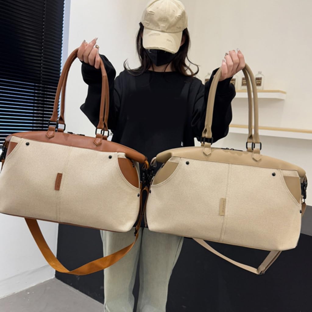 Bolsa de deporte, bolsa de viaje, bolsa de equipaje de gran capacidad, bolsa de entrenamiento de lona, bolsa de noche, bolsa de fin de semana, bolsa de deporte, bolsa de hospital, Brown, 29x14x43cm