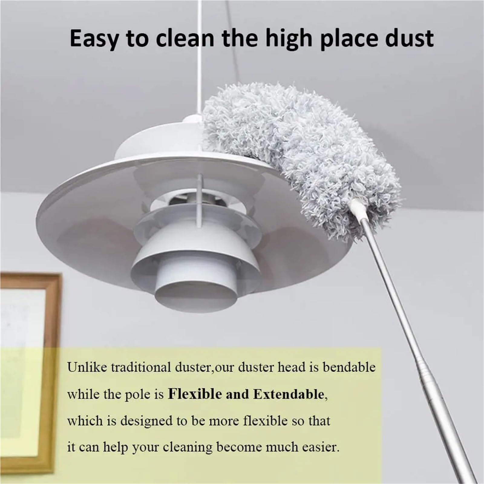 Plumero Atrapapolvo Cepillo de Microfibra Reutilizable extralargo con Varilla Extensible for Limpieza Dormitorio y Sala Estar(1pc 280cm-Splicing)