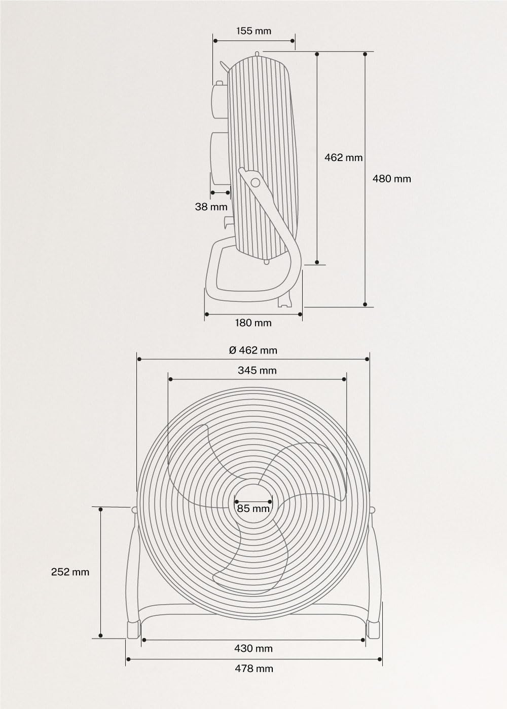 CREATE / AIR FLOOR RETRO/Ventilateur de sol industriel sable / 16 pouces, débit d'air puissant, 3 vitesses, silencieux, léger, pieds antidérapants.