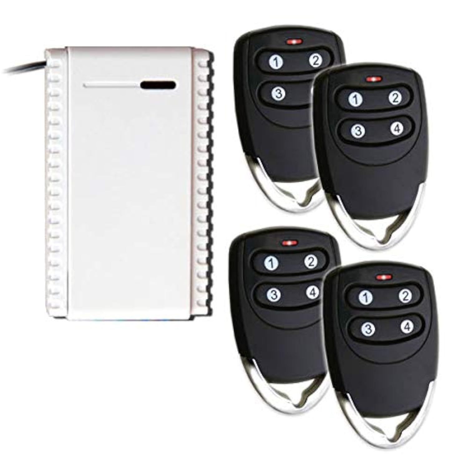 Hiland Kit Ricevitore + 4 telecomandi Rolling Code 433,92 MHz, Ricevitore a 1 canale NO-C-NC universale 12-24 V + Telecomando a 3 canali