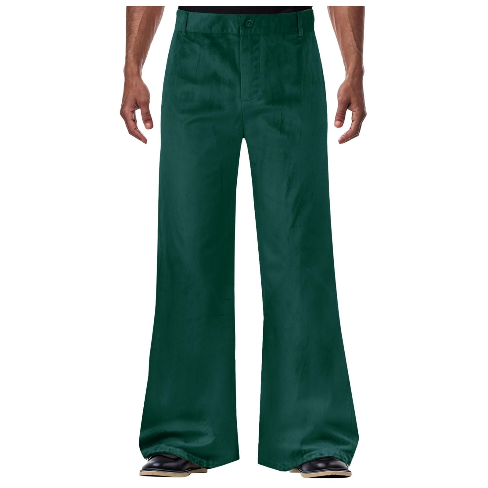 Men's Flared Trousers Velvet Wide Leg Solid Color 70s Carnival Disco Outfits Theme Party 60s 70s Hippie Costumes Mens Bell Bottom Pants Mens Casual Flare for Theme Parties, Festivals, (Green, S)