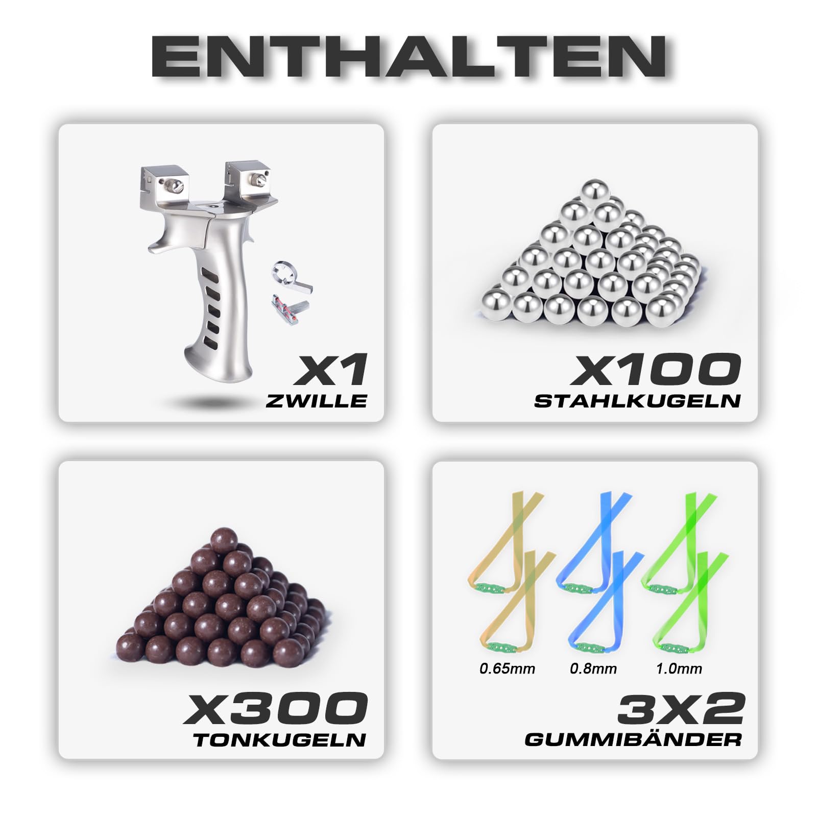 XXL Steinschleuder für Herren,Schwere Zwille für Erwachsene,Vollmetall Groß Schleuder,Outdoor Slingshot Set mit 6 Ersatzgummi+300 Tonkugeln+100 Stahlkugeln.