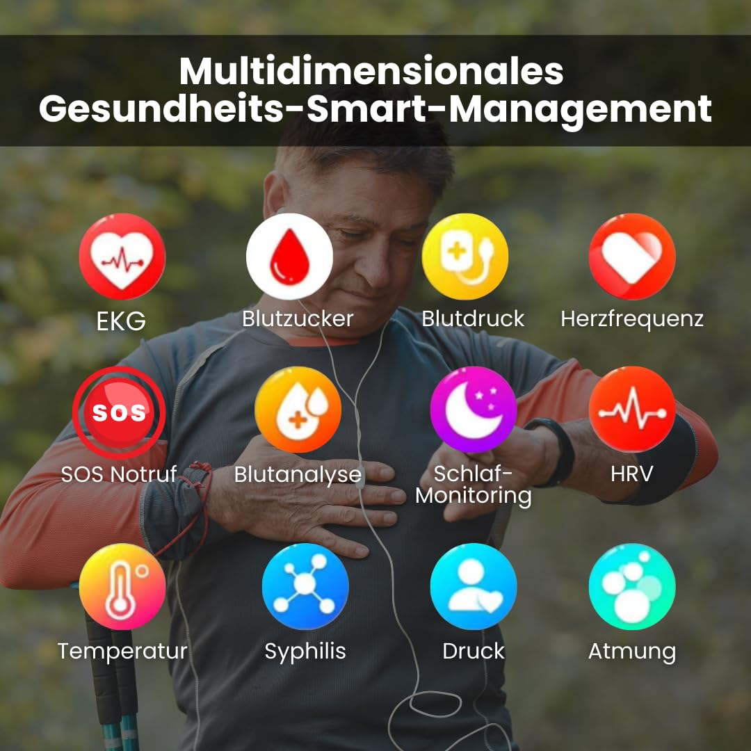 GlucoCare SOS - Original Smartwatch mit SOS-Notruf, automatischer Sturzerkennung, 24/7 Gesundheitsüberwachung und Aktivitäts-Tracking für Senioren - Sicherheit und Komfort vereint