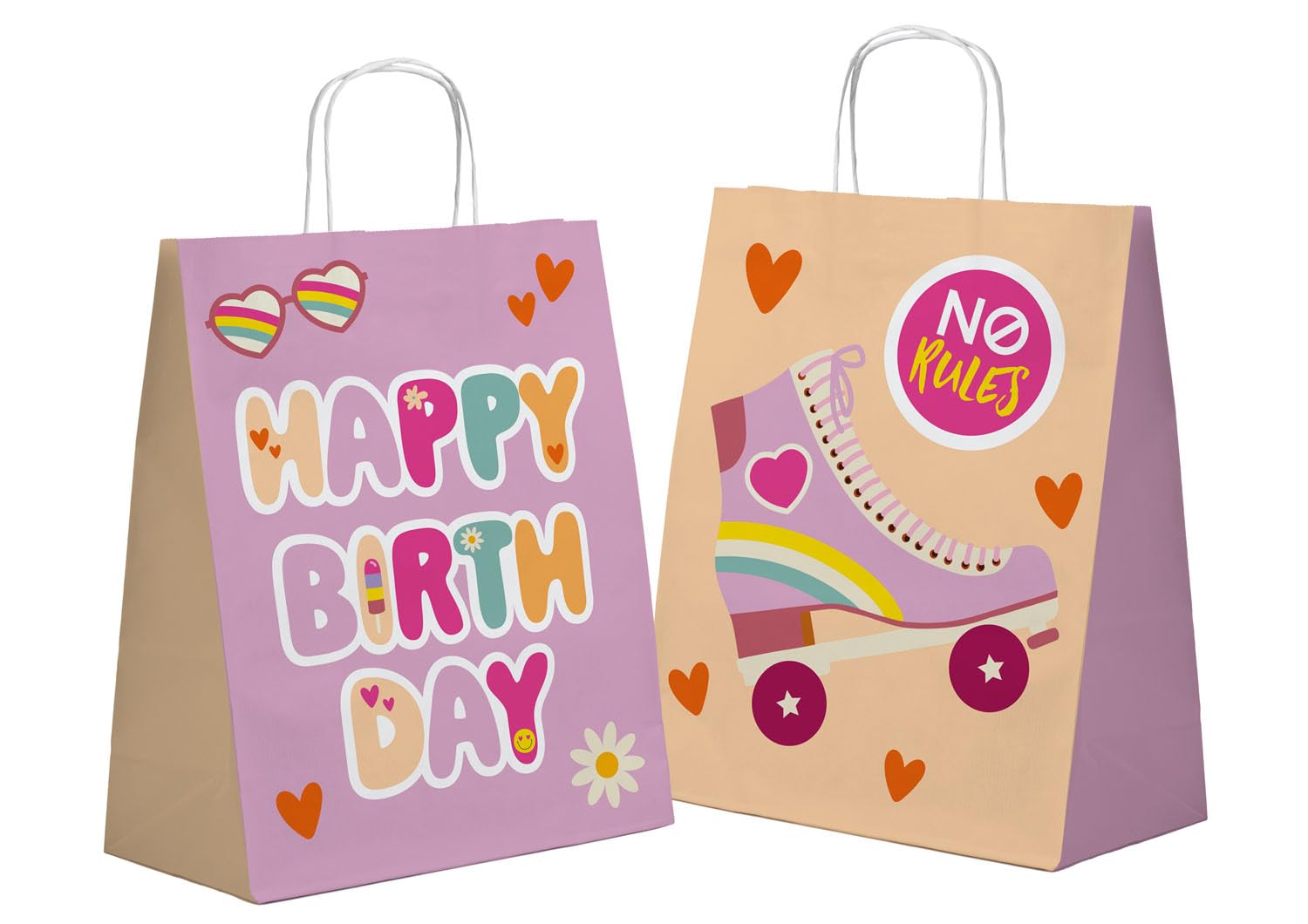 Folat 25036 Hippie Retro Gift Bags-Boho Girlz-20 x 27 cm-6 Pieces-Peace Sign Rainbow Daisy Flower for Children Party Decorations Supplies, Multicoloured